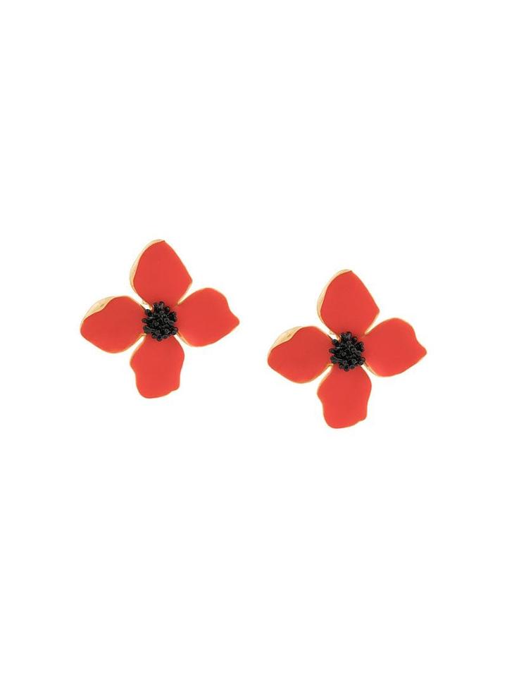 Oscar De La Renta Painted Flower Earrings - Red