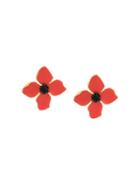 Oscar De La Renta Painted Flower Earrings - Red