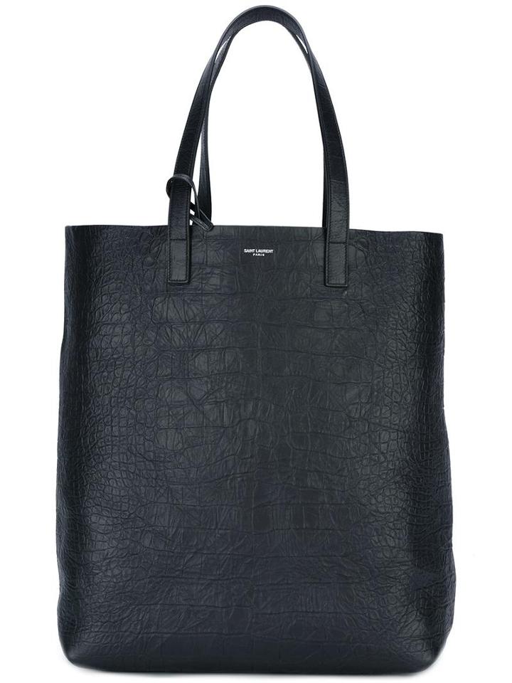 Saint Laurent Crocodile Embossed Tote, Men's, Black, Sheep Skin/shearling