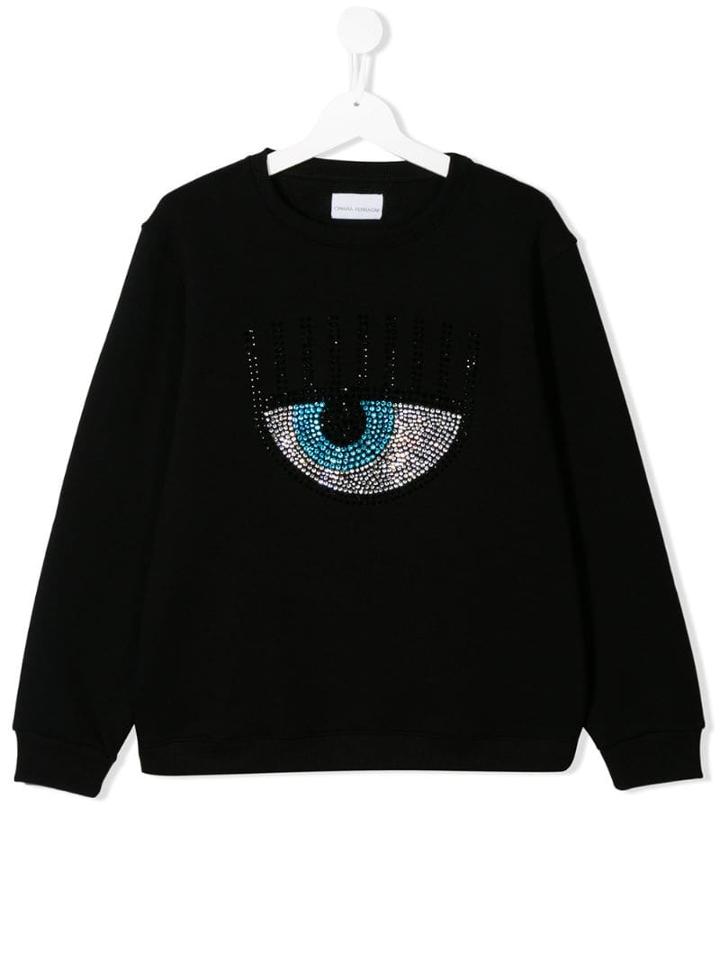 Chiara Ferragni Kids Teen Rhinestone-embellished Sweatshirt - Black