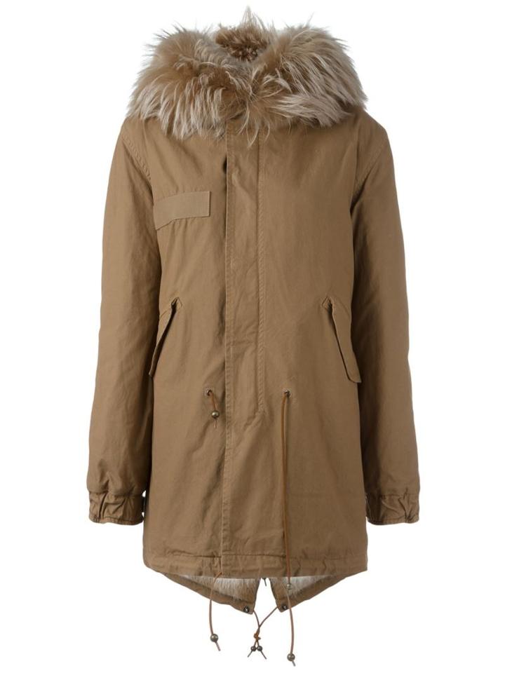 Mr & Mrs Italy Trim Parka Coat, Women's, Size: Small, Nude/neutrals, Cotton/leather/acrylic/racoon Fur