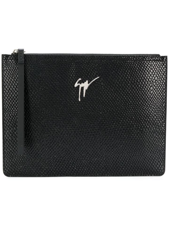 Giuseppe Zanotti Large Snake Embossed Pouch - Black