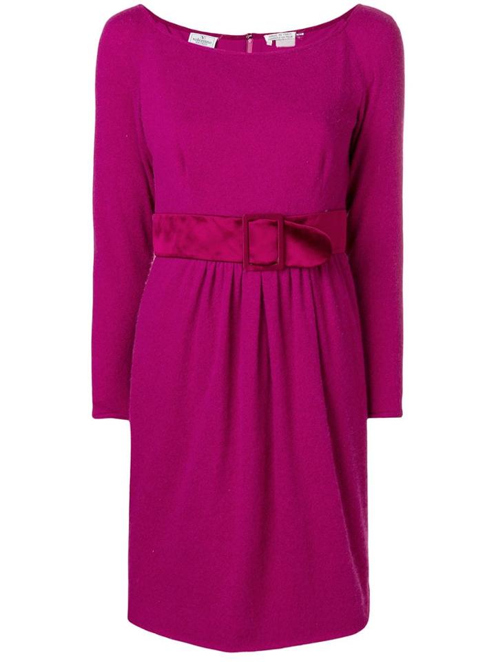 Valentino Vintage Belted Longsleeved Short Dress - Pink & Purple