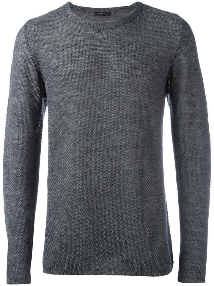 Roberto Collina Crew-neck Jumper, Men's, Size: 54, Grey, Cotton/linen/flax/polyester