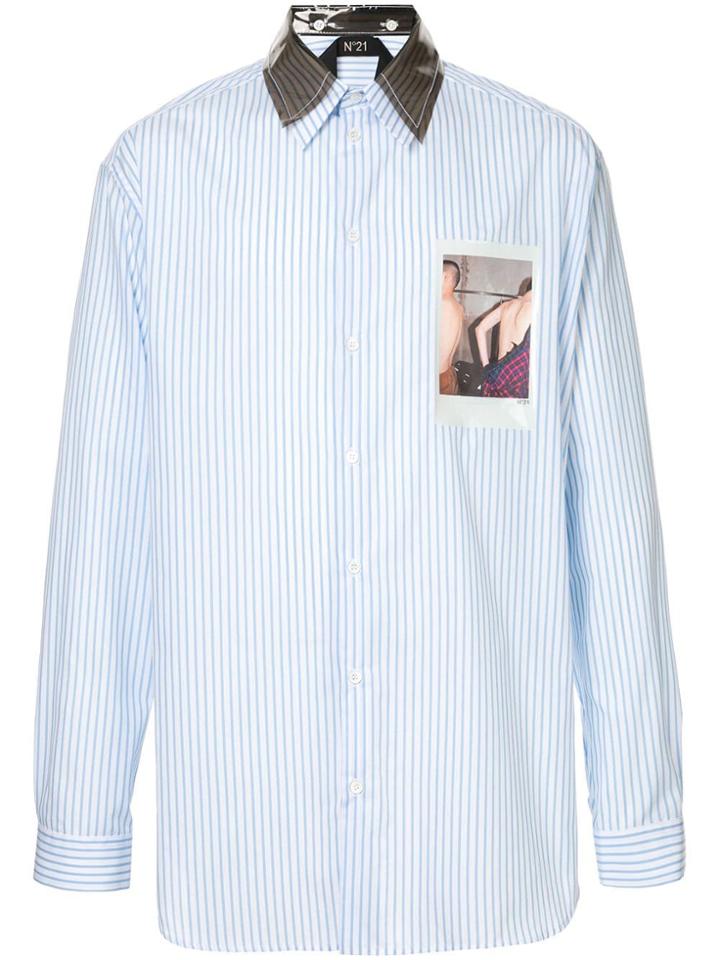 Nº21 Collar Detail Photographic Button-up Shirt - Blue