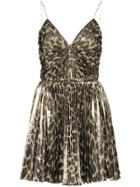Saint Laurent Pleated Leopard-print Lamé Mini Dress - Black