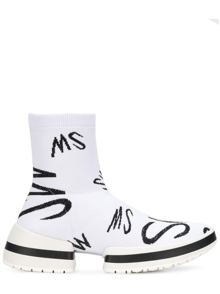 Stuart Weitzman Sw-612 Logo Sock Bootiesw Sockwht/blk - White