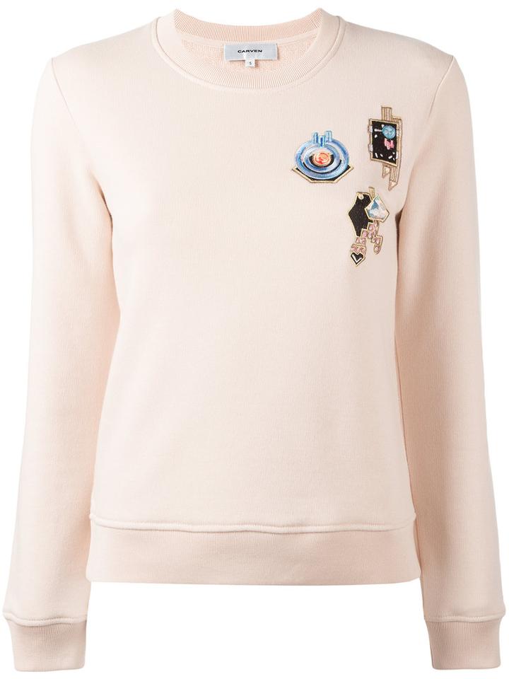 Carven Multi Patched Sweatshirt, Women's, Size: Small, Nude/neutrals, Cotton