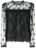 Needle & Thread Embroidered Tulle Top - Black