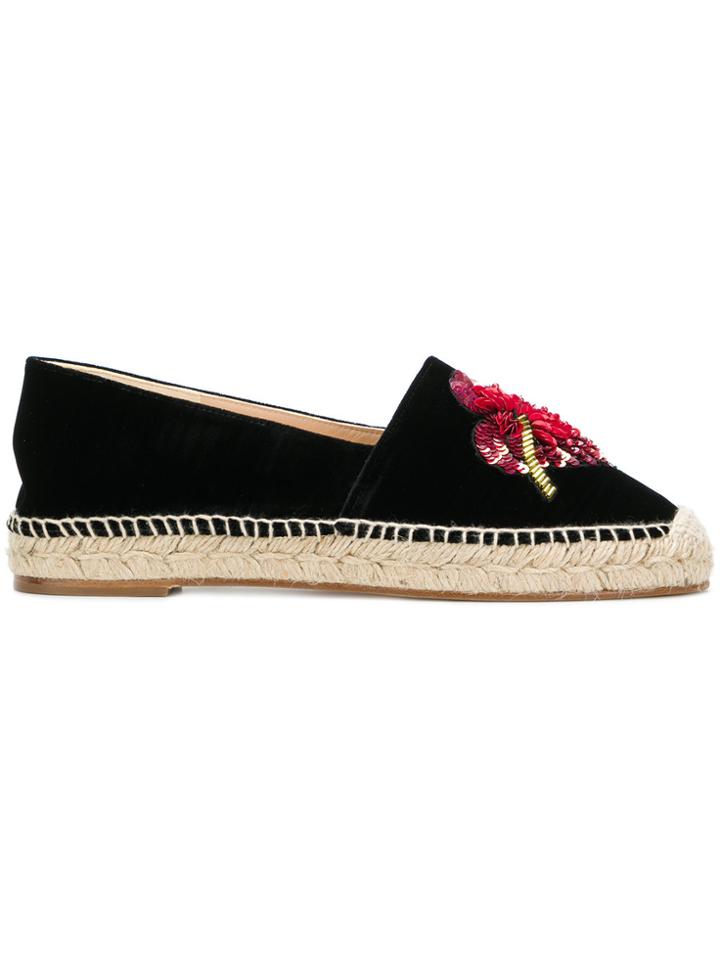 Attico Sequin Embellished Floral Espadrilles - Black