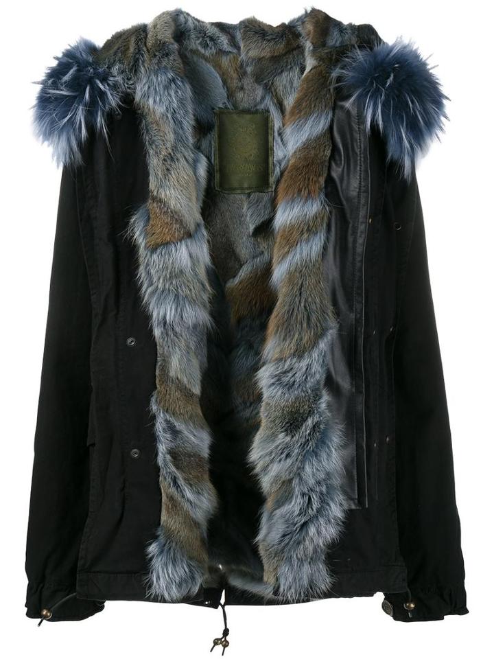 Mr & Mrs Italy 'mini' Raccoon Fur Lined Parka, Women's, Size: Medium, Blue, Racoon Fur/cotton/polyester/lamb Skin