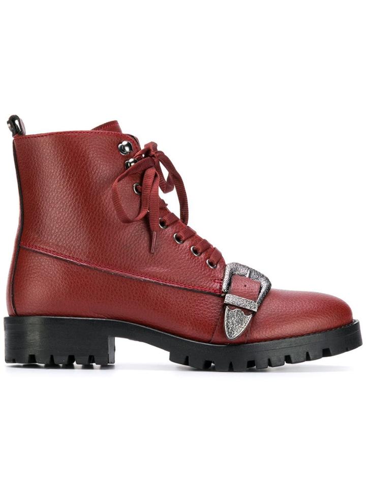 Trussardi Jeans Buckled Ankle Boots - Red