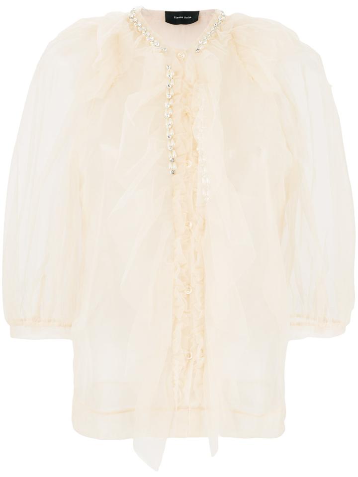 Simone Rocha Pearl-embellished Tulle Blouse - Nude & Neutrals