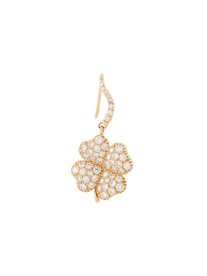 Aurelie Bidermann 18kt Gold Clover Diamond Earring - Metallic