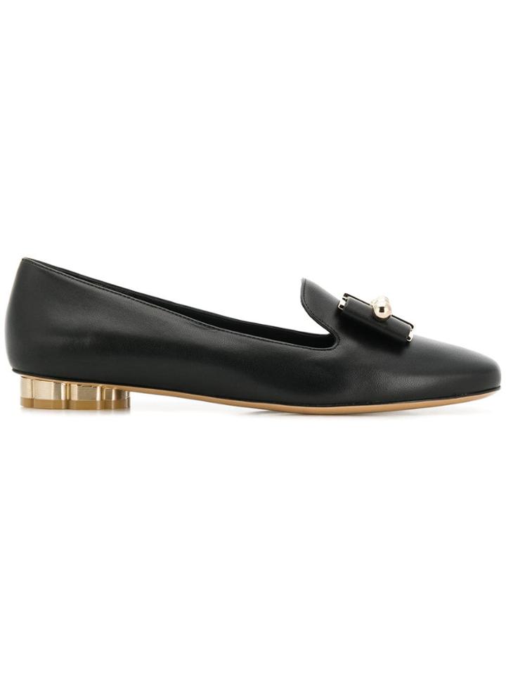 Salvatore Ferragamo Flower Heel Slipper Shoes - Black