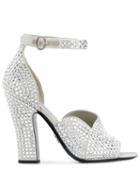 Prada Crystal Embellished Satin Sandals - Grey