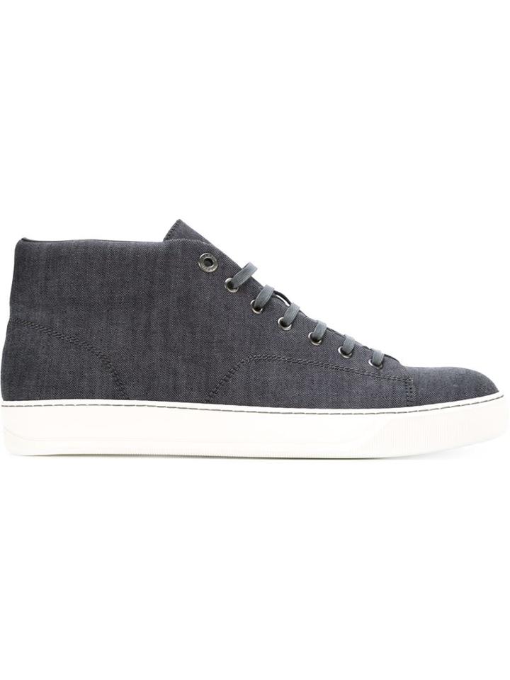 Lanvin Lace-up Hi-top Sneakers, Men's, Size: 7, Blue, Cotton/rubber/leather