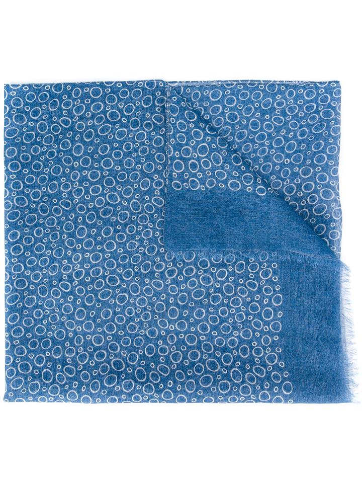Canali Circle Pattern Scarf, Men's, Blue, Cotton/linen/flax