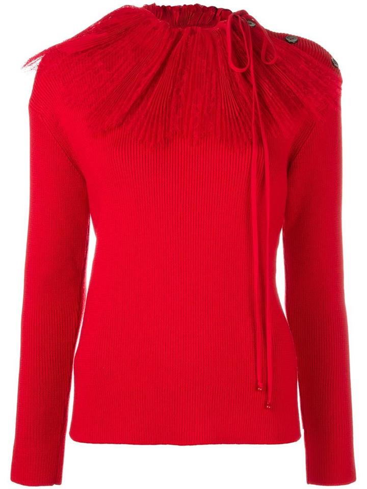 Nina Ricci Removable Pleat Collar Jumper, Women's, Size: Small, Red, Wool/polyamide/silk