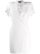 Elisabetta Franchi Lace Sleeve Blazer Dress - White