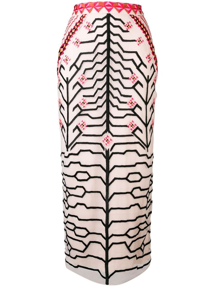 Temperley London Embroidered Fitted Waist Straight Skirt - Pink &