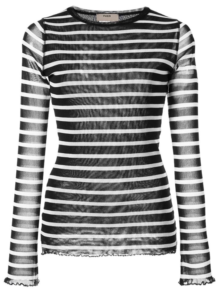 Fuzzi Striped V-neck Top - Black