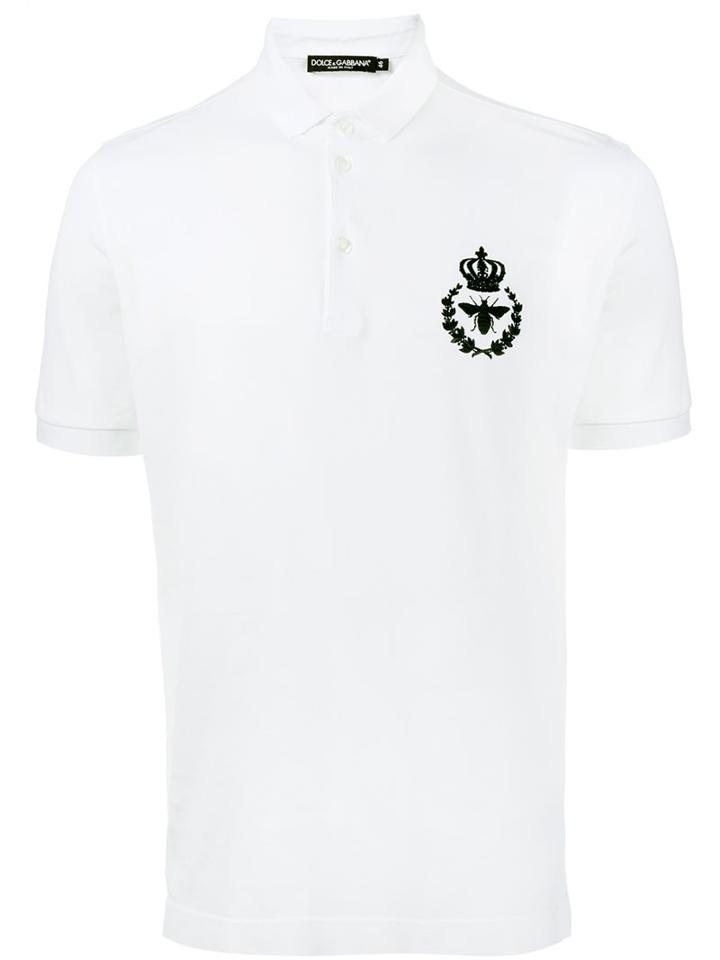 Dolce & Gabbana Embroidered Crown & Bee Polo Shirt, Men's, Size: 52, White, Cotton
