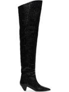 Attico Black Crocodile Print 45 Leather Over-the-knee Boots