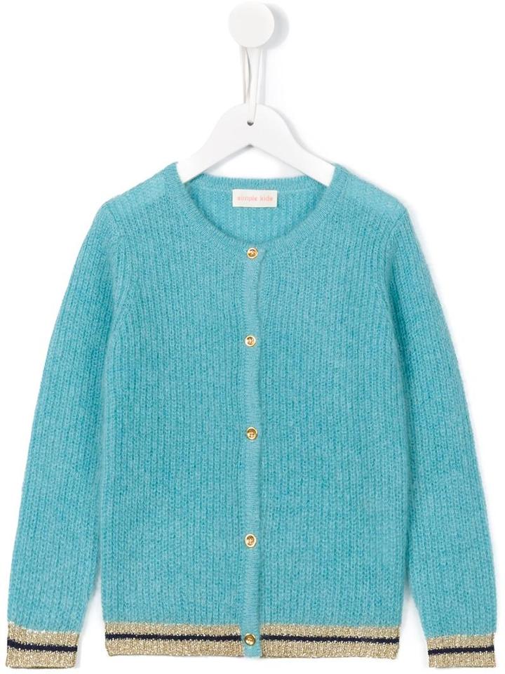 Simple Kids Contrast Trim Cardigan, Girl's, Size: 6 Yrs, Blue