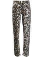 Ganni Leopard Slim-fit Jeans - Neutrals