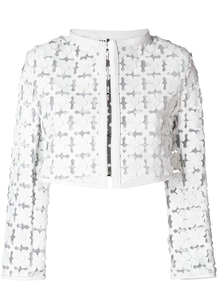 Caban Romantic Semi-sheer Floral Cut-out Bolero Jacket - White