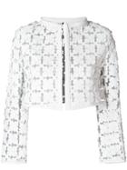 Caban Romantic Semi-sheer Floral Cut-out Bolero Jacket - White
