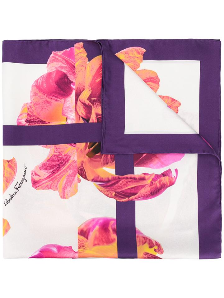 Salvatore Ferragamo Floral Print Scarf - Pink & Purple