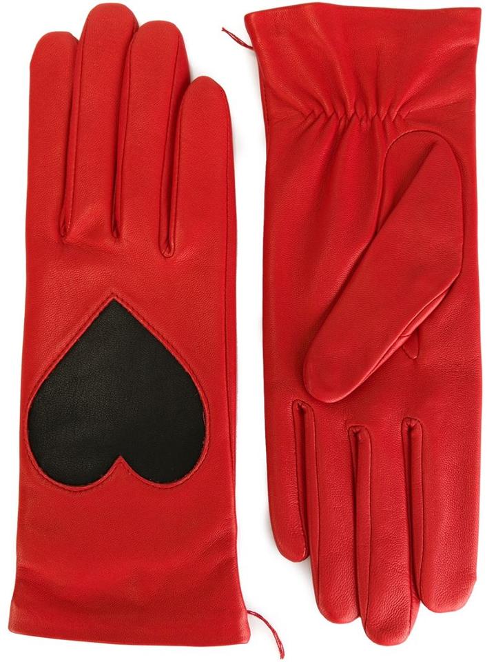 Christopher Kane Love Heart Applique Gloves, Women's, Size: L, Red, Silk/leather