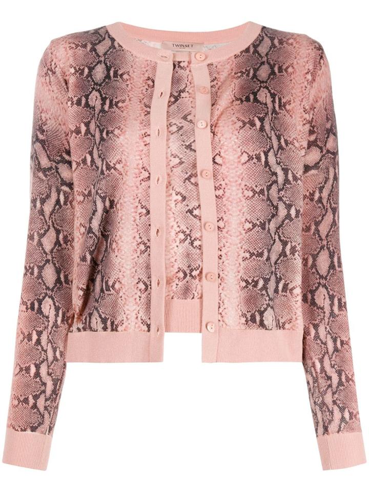 Twin-set Snakeskin-print Cardigan - Pink