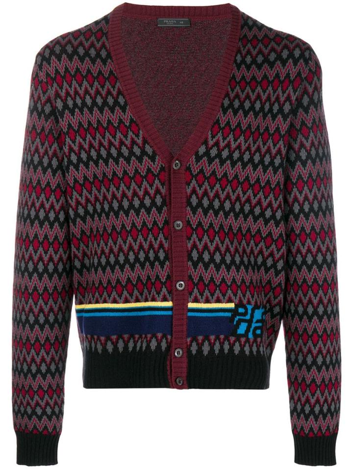 Prada Intarsia Stripe Cardigan - Black