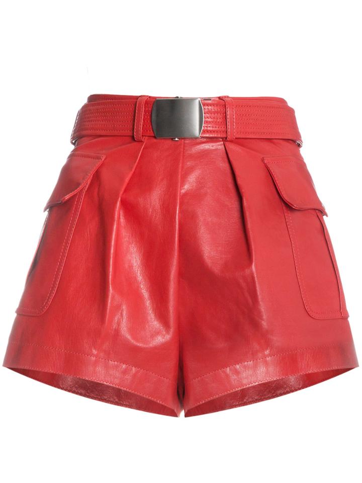 Philosophy Di Lorenzo Serafini Red Leather Belted Shorts