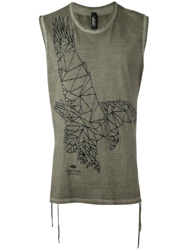 Tom Rebl Eagle Print Sleeveless T-shirt, Men's, Size: Medium, Green, Cotton