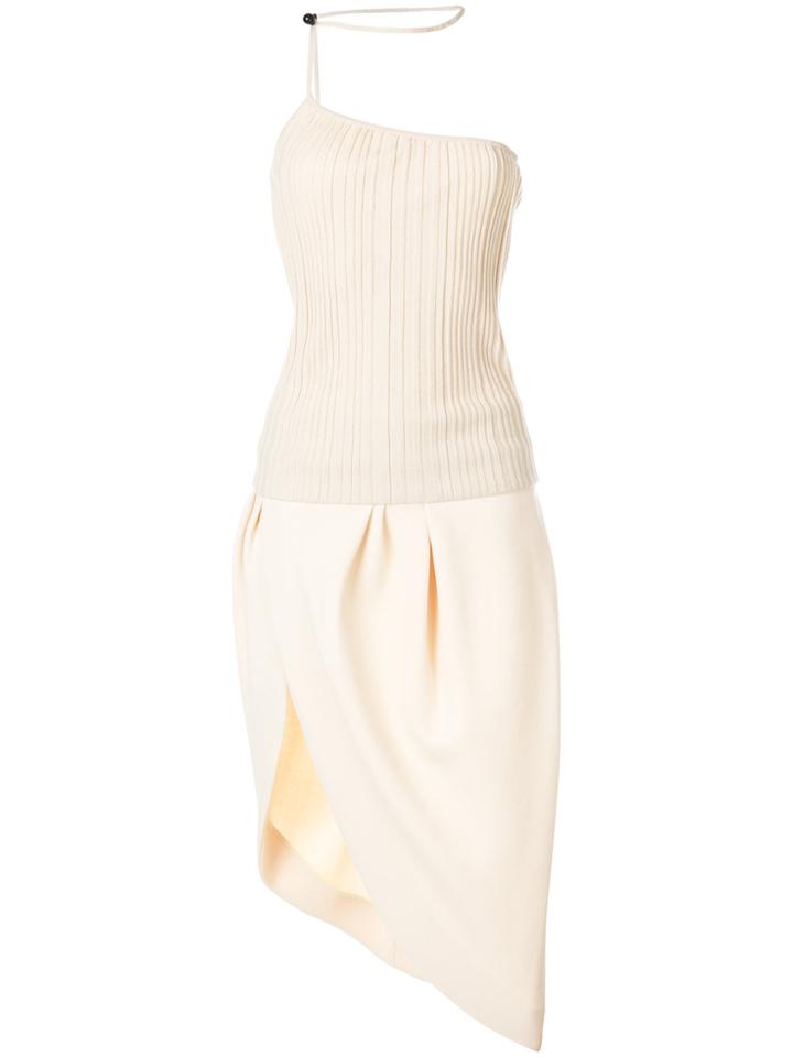 Jacquemus Asymmetric Shift Midi Dress - Nude & Neutrals