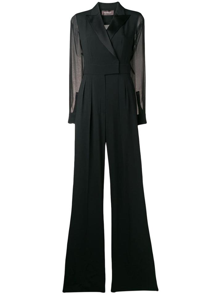 Max Mara Sheer Sleeve Wrap Front Jumpsuit - Black