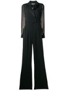 Max Mara Sheer Sleeve Wrap Front Jumpsuit - Black