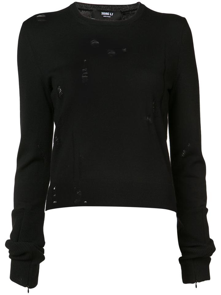 Yang Li - Distressed Knit Jumper - Women - Wool - 40, Black, Wool