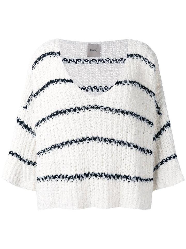 Nude Striped Cropped Jumper, Women's, Size: 40, Nude/neutrals, Cotton/linen/flax/polyamide