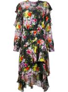 Preen By Thornton Bregazzi Floral Print Ruffle Dress, Women's, Size: Large, Black, Silk