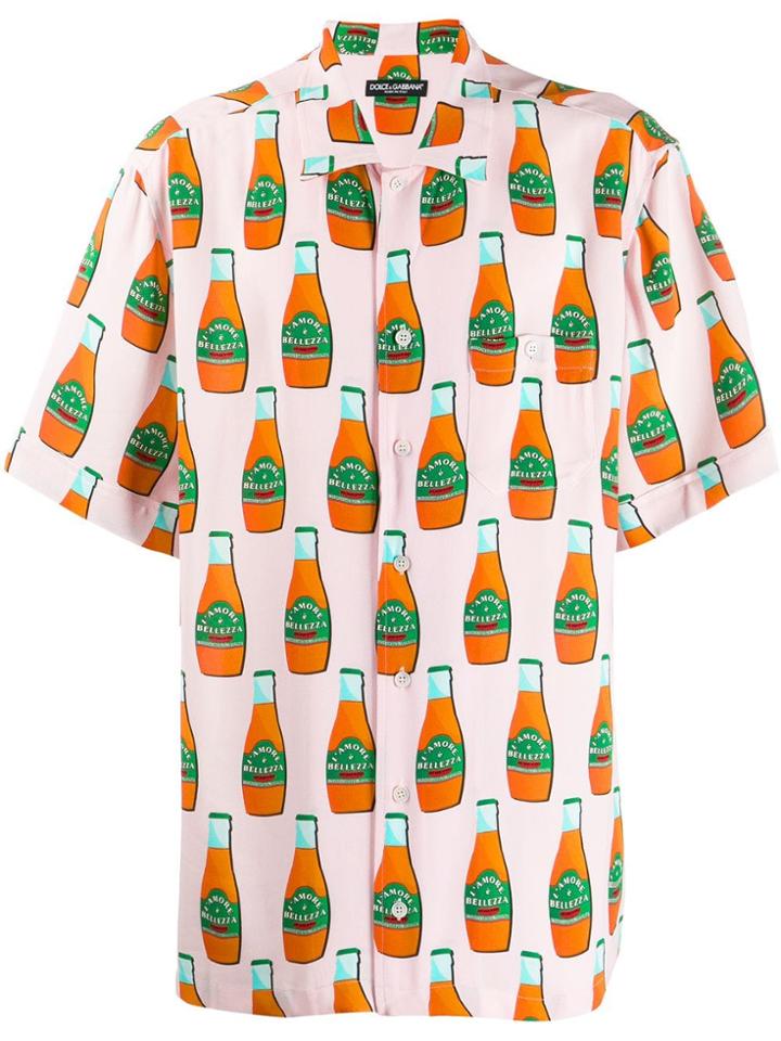 Dolce & Gabbana Illustrated Bottle Print Shirt - Pink