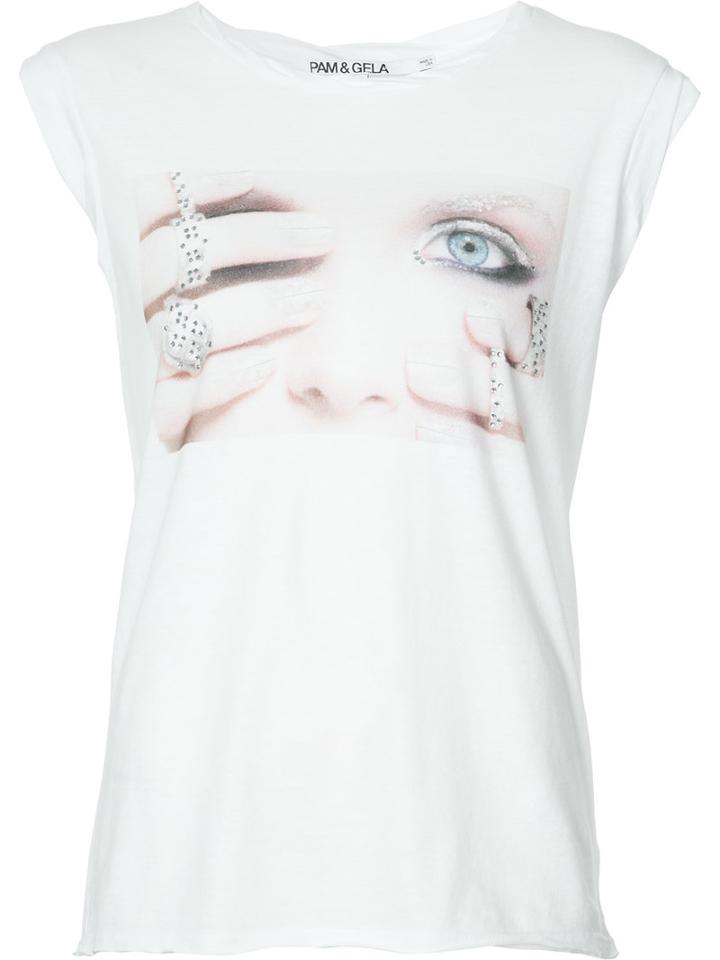 Pam & Gela - Printed Face T-shirt - Women - Cotton/polyester/rayon - M, Women's, White, Cotton/polyester/rayon