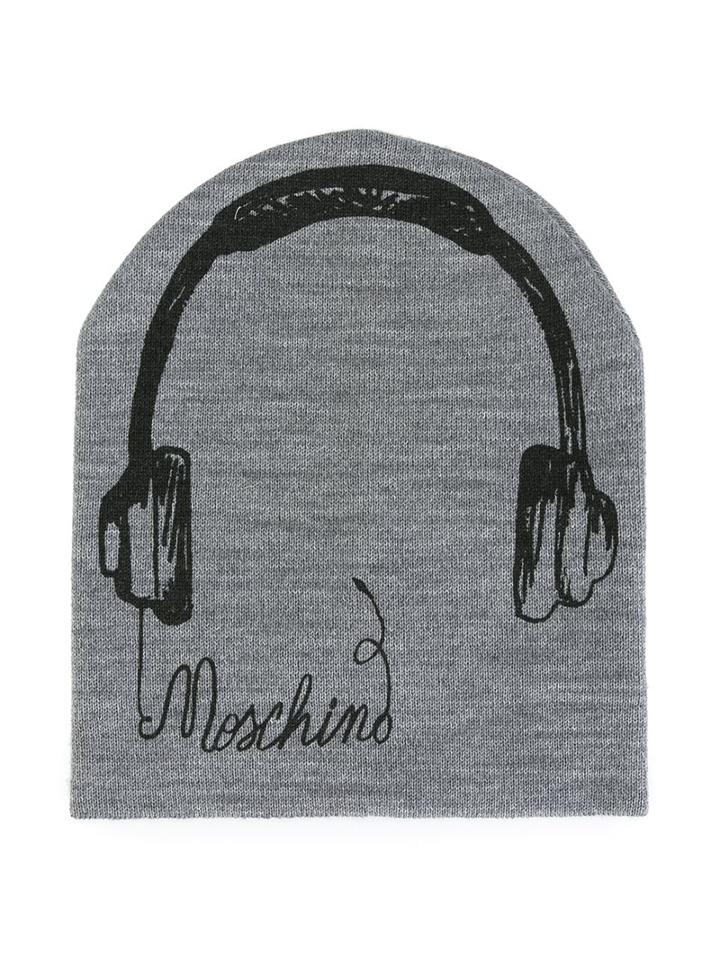 Moschino Kids Headphones Print Beanie, Boy's, Grey