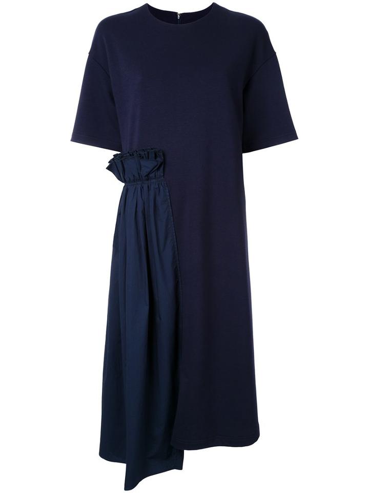 Muveil Ruffled Detailing T-shirt Dress, Women's, Size: 36, Blue, Cotton/polyester/polyurethane