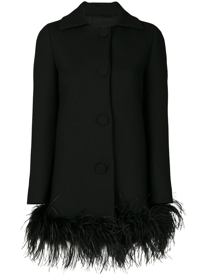 Boutique Moschino - Feather Trim Coat - Women - Polyamide/polyester/acetate/turkey Feather - 42, Black, Polyamide/polyester/acetate/turkey Feather