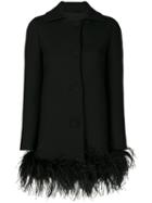 Boutique Moschino - Feather Trim Coat - Women - Polyamide/polyester/acetate/turkey Feather - 42, Black, Polyamide/polyester/acetate/turkey Feather